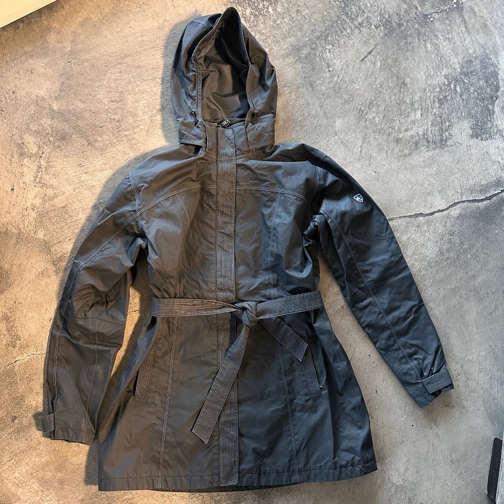 KÜHL PROJEKT Women's Rain Jacket Belted Grey Trench Style Hooded Size L
